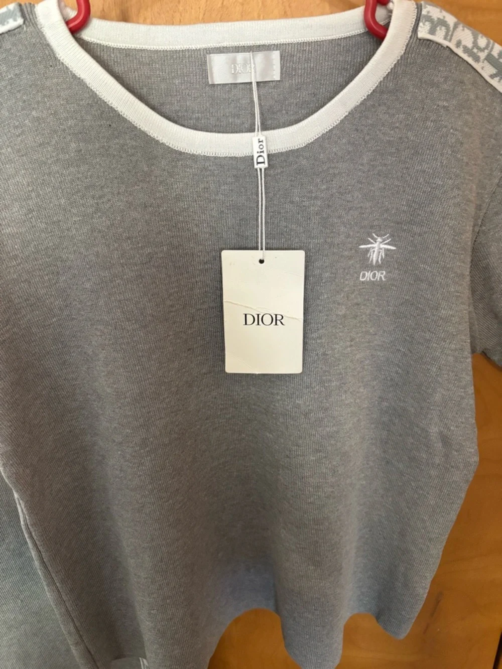 Dior Gray Knit Top with White Trim and Branded Tag - Picture 2 of 7